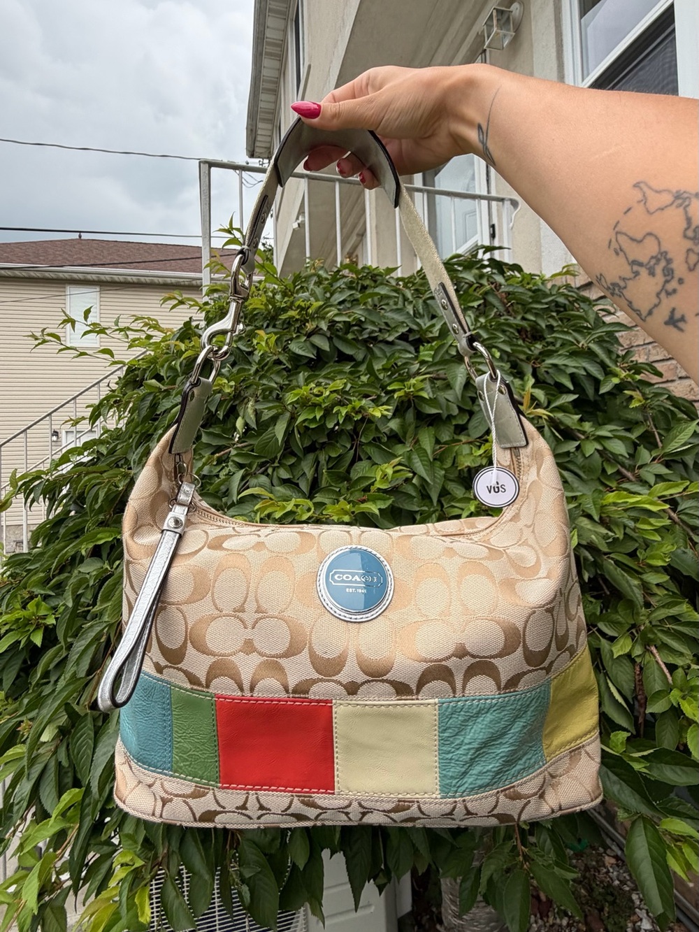 Coach Vintage Signature Patchwork Multicolor Stripe Gallery Hobo Shoulder Bag